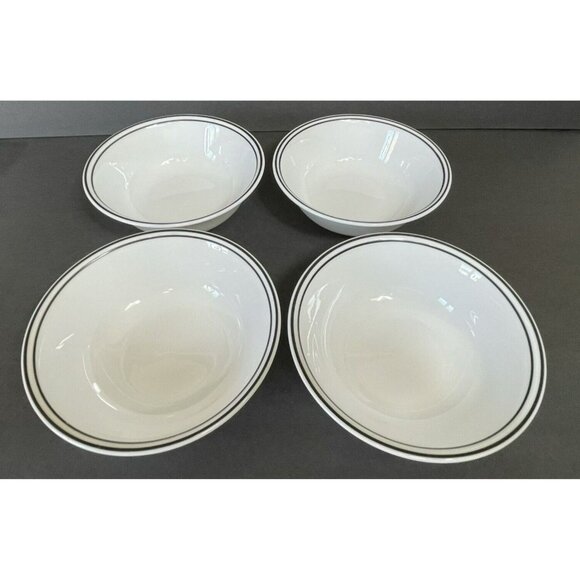 4 Corelle City Block Double Black Stripes on Rim Salad Soup Cereal Bowls 6.25" - Picture 1 of 7
